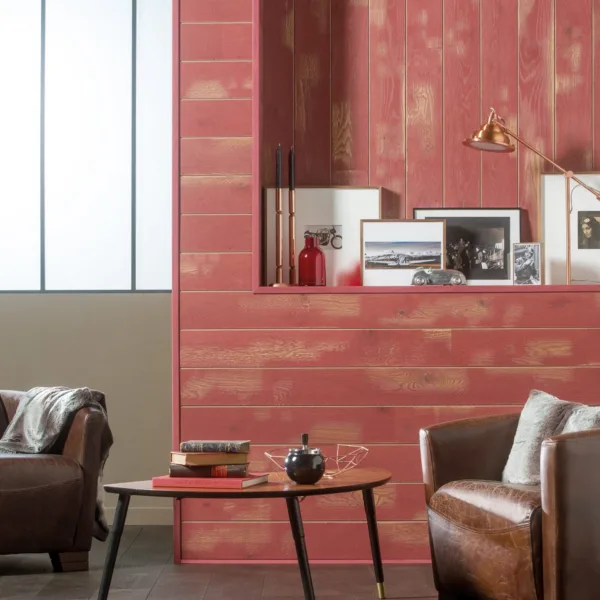 Panou Decorativ Lemn Stejar Cabane Rosu 141