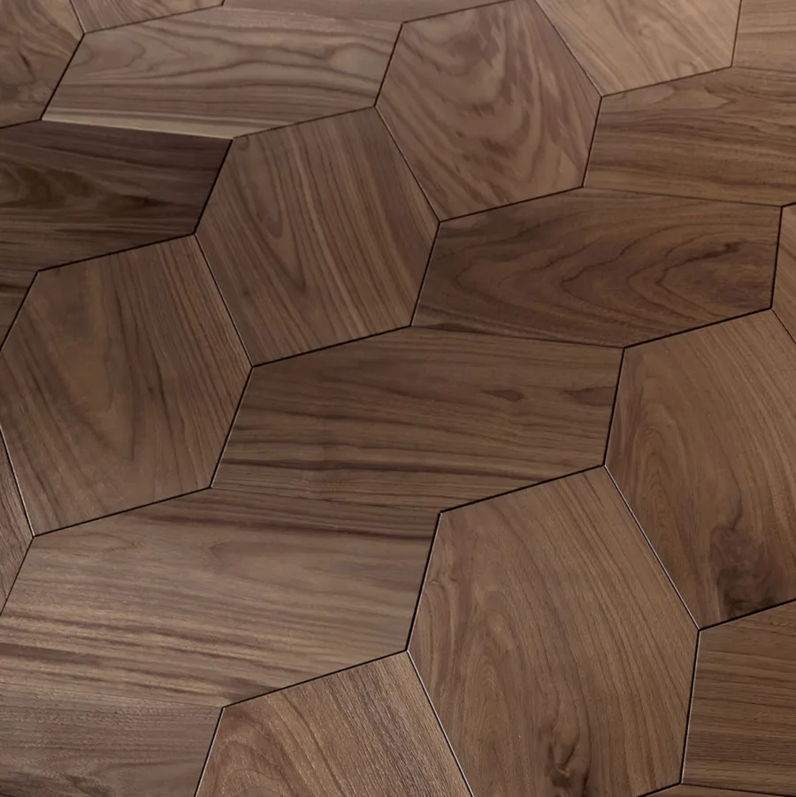 Designul pardoselii geometrice Ombre, o serie consistenta de blocuri hexagonale, se joaca cu lumina din incaperi si insoteste transformarile acestora in timpul zilei. O solutie care combina un mare impact estetic cu tot confortul lemnului: in toate finisajele disponibile, Ombre creeaza o atmosfera moale si primitoare.