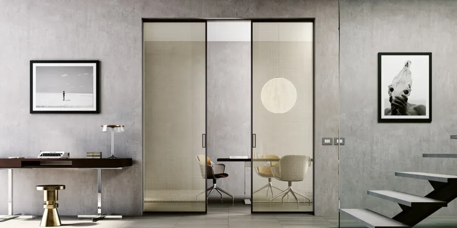 Sliding Door Flush with Metal glass, imagine 2